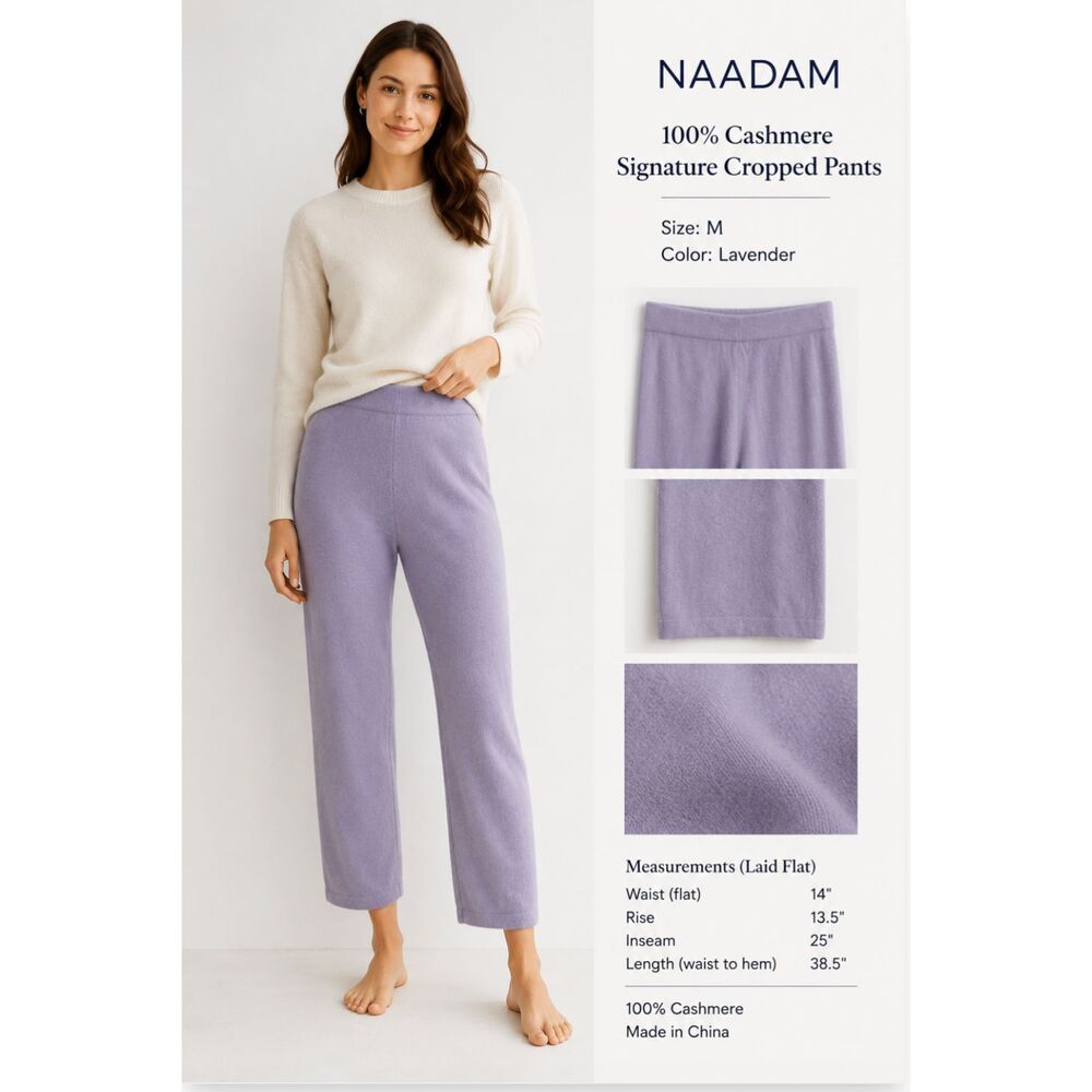 Naadam Cashmere Signature Cropped Pants High Waisted Straight Leg Sz M Lavender